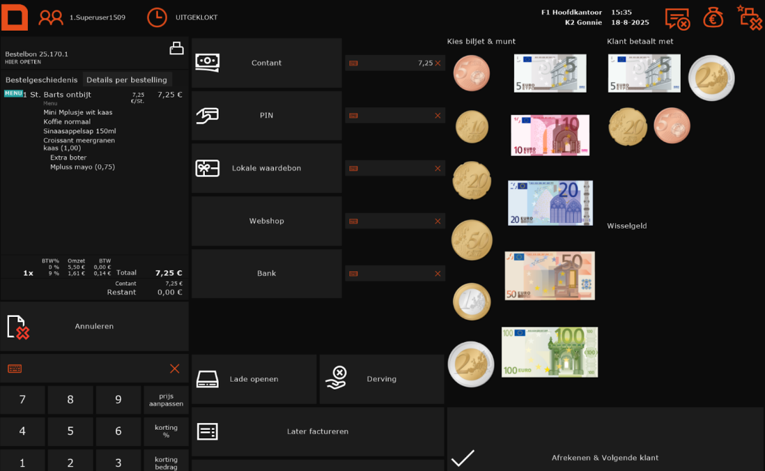 Afrekendialoog met bestelopties